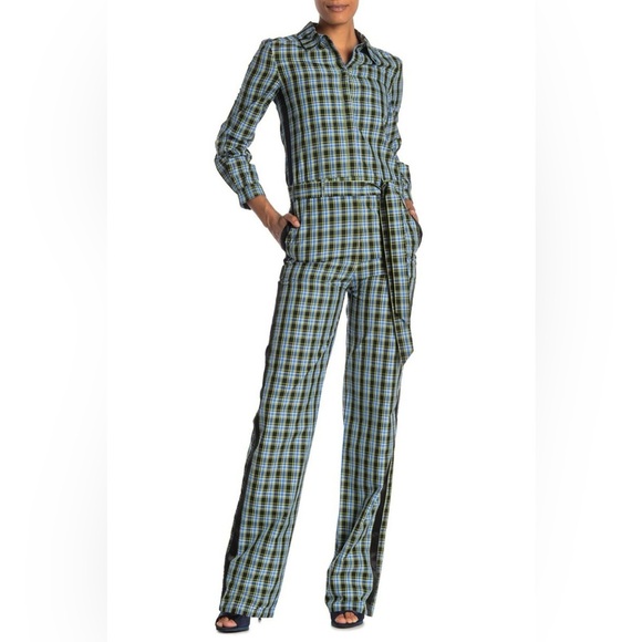 Burberry Pants - Burberry Lampton Check Tie Waist Jumpsuit Blue Green NWT Size 6
